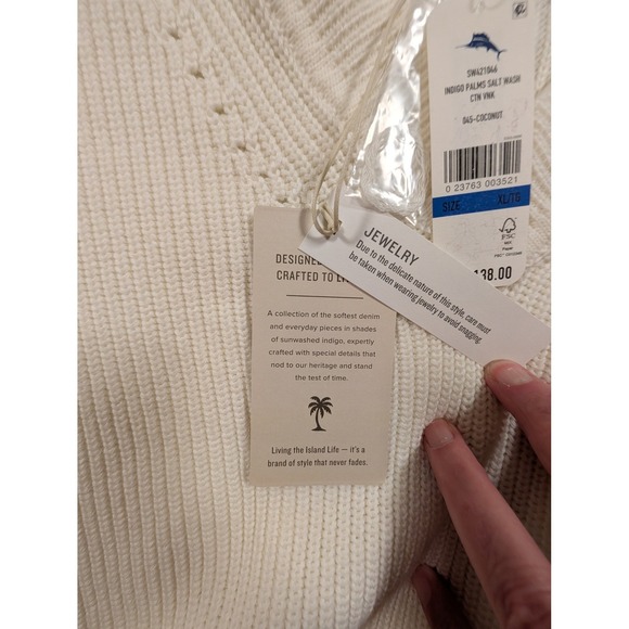 Tommy Bahama Women's Ivory V Neck Knit Sweater Oversize Dolman Coastal Vacay XL - Picture 9 of 16